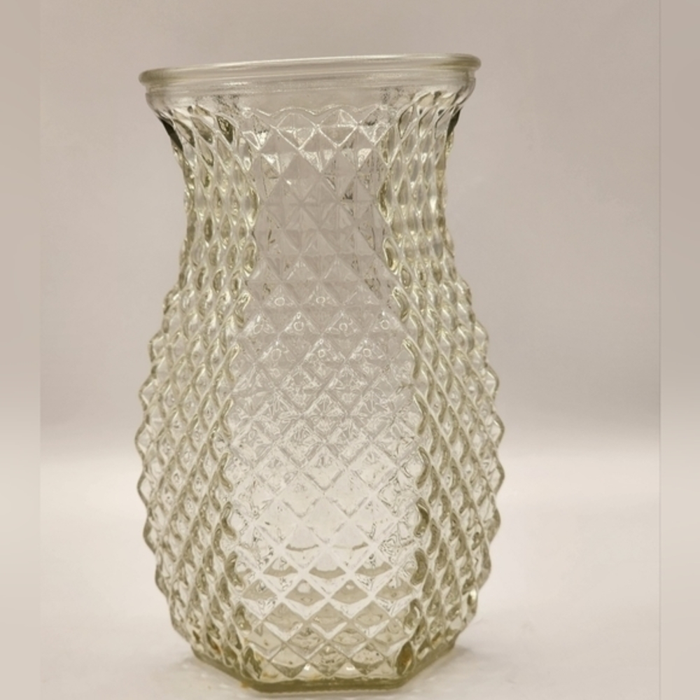 Vintage Hoosier Clear Glass Vase‎ 4071 Diamond Pattern Pineapple